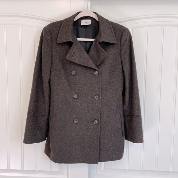 AKRIS PUNTO Wool Angora blend Brown Double Breasted Coat size 4 - Picture 1 of 15